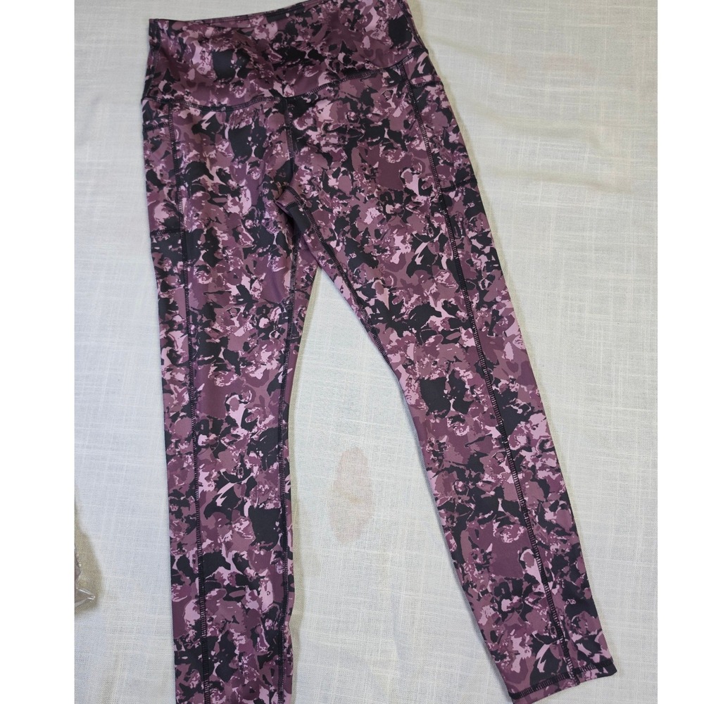 LegEnd Active Womens Purple Floral Camo High Waisted Athletic Leggings Pockets M